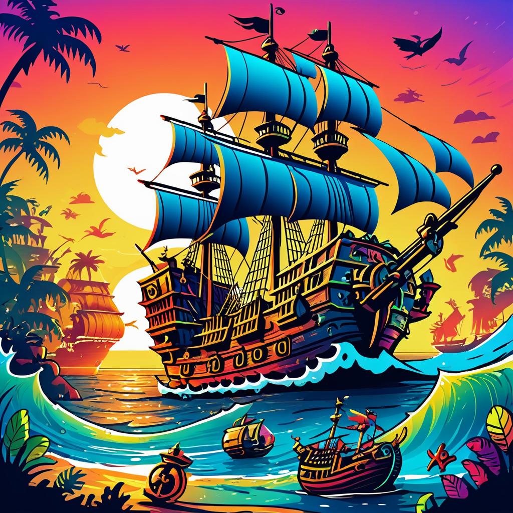 Colorful Pirate Adventure at Sunset