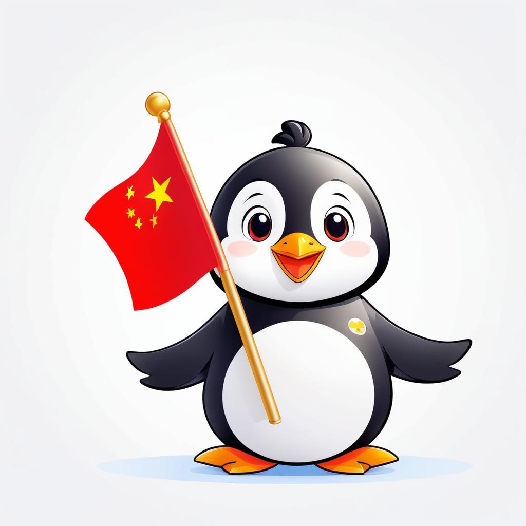 Cheerful Cartoon Penguin with China Flag