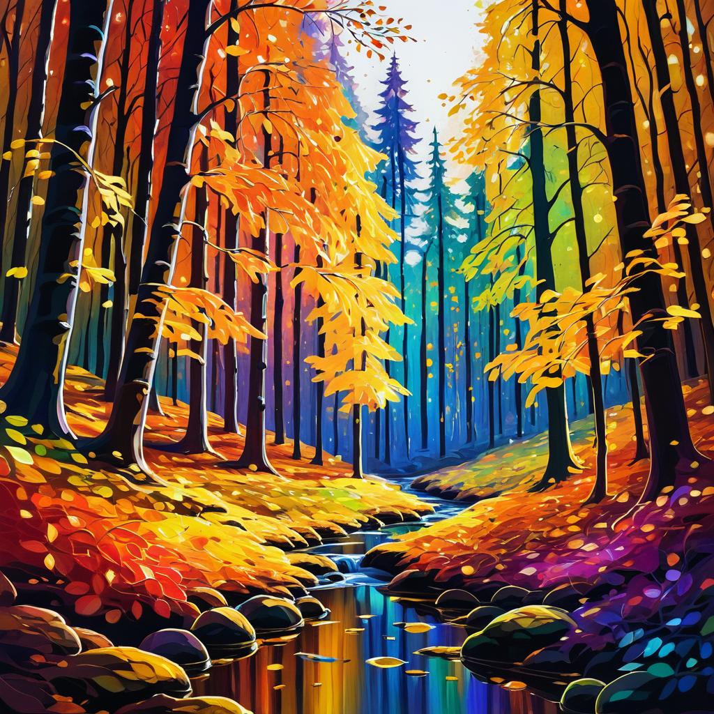 Vibrant Klimt-Inspired Autumn Forest Art