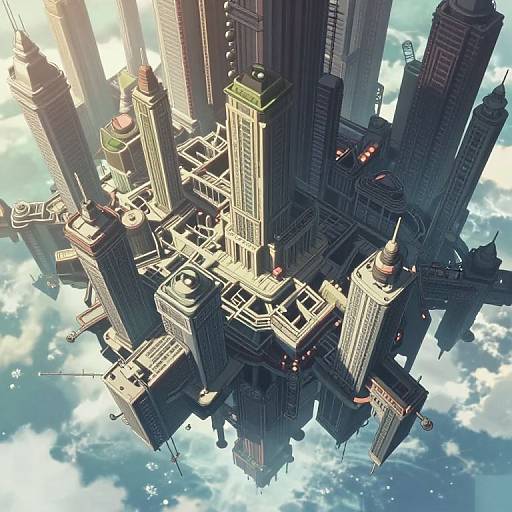 Surreal Floating Anime Cityscape