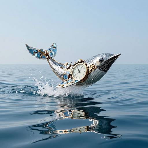 Clockwork Whale Over Mirror Ocean