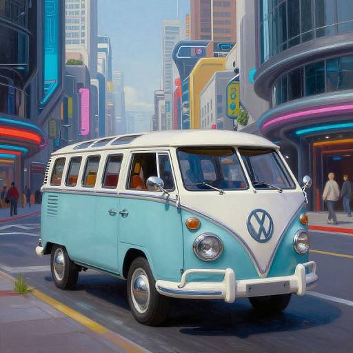 Futuristic Cyberpunk Volkswagen Bus Scene
