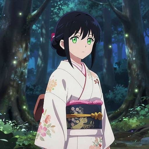 Mystical Anime Girl in Twilight Forest