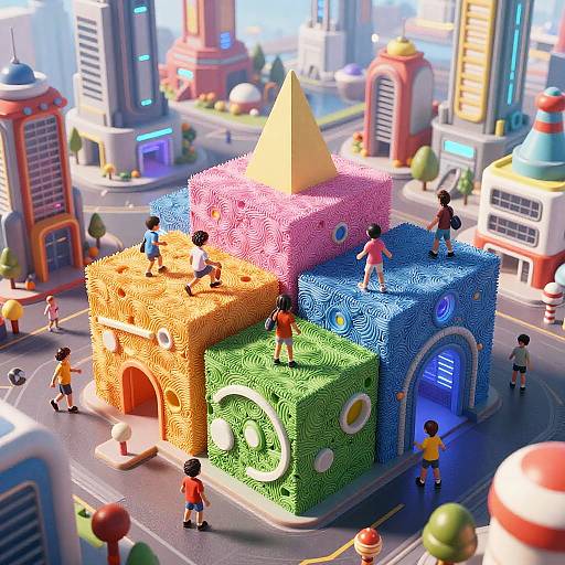 Futuristic City Playground with Children