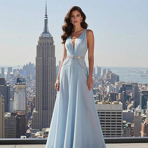 Elegant Model in New York City Skyline