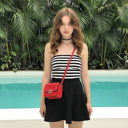 Young Woman by Lush Poolside