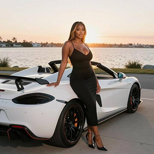 Luxury Car Scene with Glamorous Woman