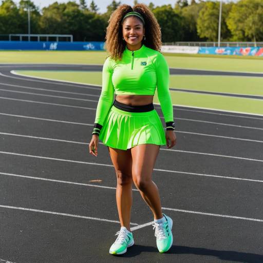 Athletic Woman in Neon Green Cheerleader Outfit