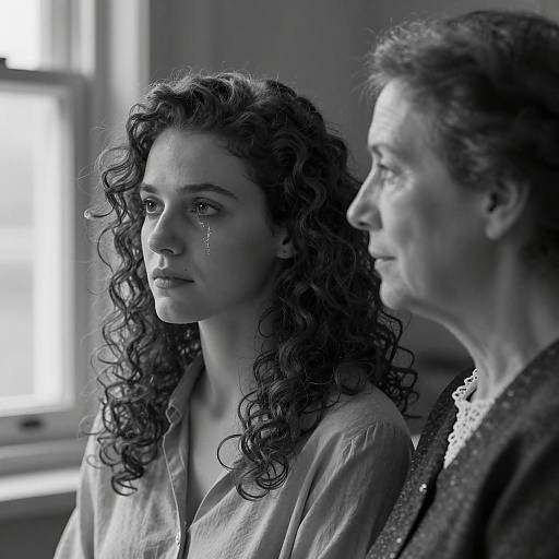 Emotional black and white portrait of two women
