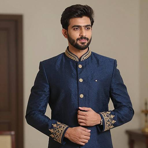 Elegant Blue Sherwani Portrait of Groom