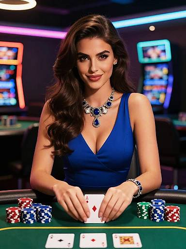 Glamorous Woman Playing Poker in Casino