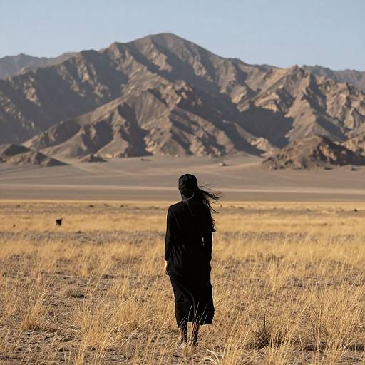 Woman Standing in Desert with Mountain Background