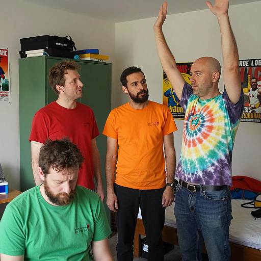 Colorful Gathering in a Cluttered Room