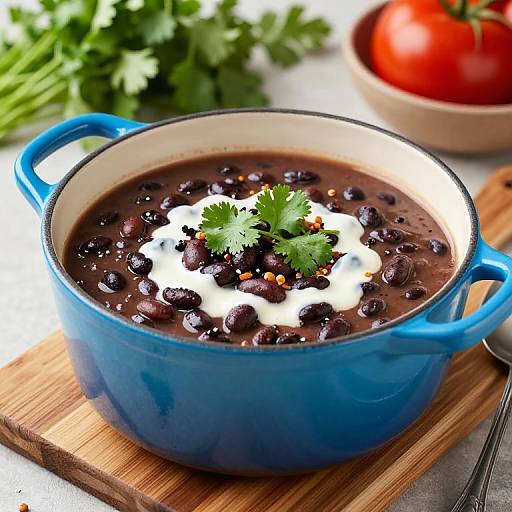 Hearty Black Bean Soup in Blue Dutch Oven