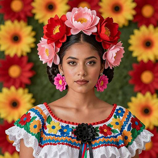 Vibrant Portrait of a Traditional Mexican Woman