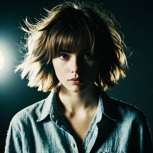 Young Woman with Shaggy Cut Hairstyle in Studio