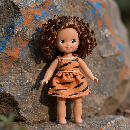 Joyful Doll Against Colorful Rock Wall