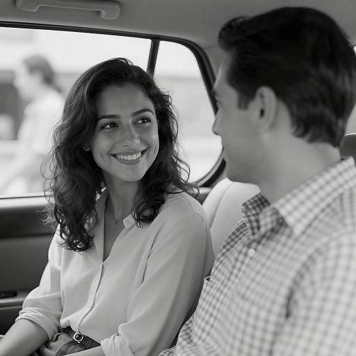 Smiling Couple in Vintage Car Photo