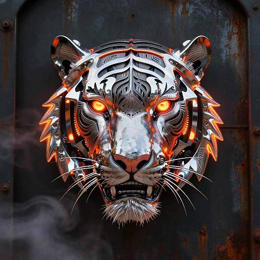 Chrome Robotic Tiger with Neon Glow