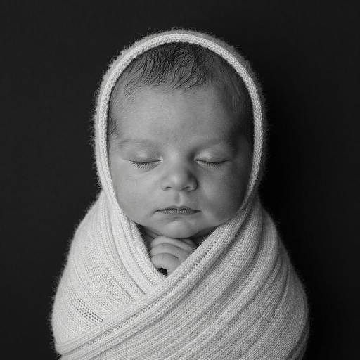 Sleeping Newborn Wrapped in Knitted Blanket
