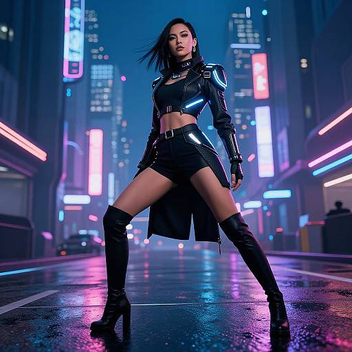 Confident Cyberpunk Women in Neon City