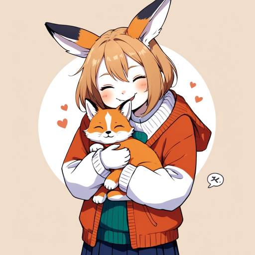 Anime Girl Hugging Fox Plush