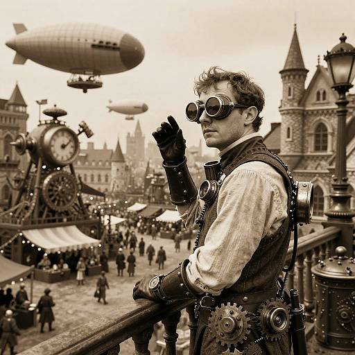 Steampunk Tarasov Overlooking Cityscape