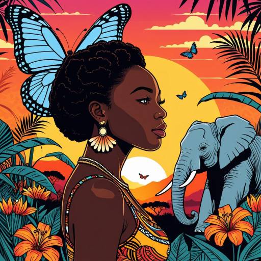 African Woman as Butterfly at Sunset