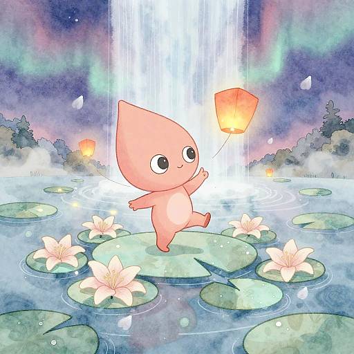 Whimsical Alien Dancing on Pastel Lilypads