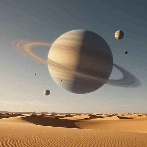 Surreal Desert with Ringed Planet