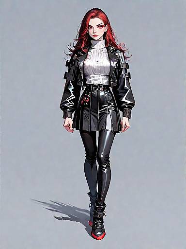 Edgy Biker Woman in Skater Skirt