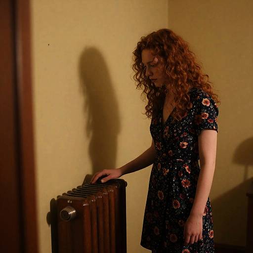 Pensive Redhead in a Dimly Lit Room