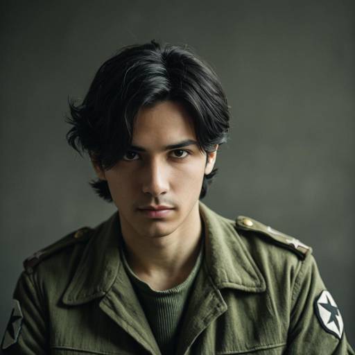 Young Man in Olive Green Military Attire