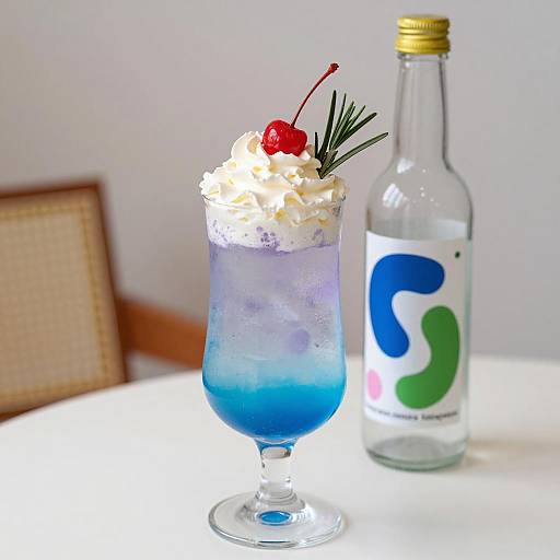 Purple Blue Gradient Drink with Whipped Cream and Cherry