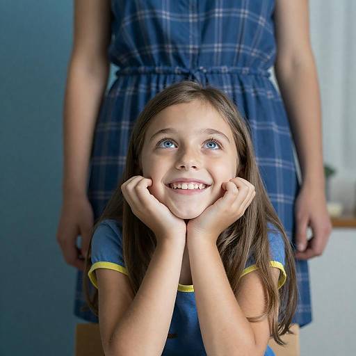 Smiling Girl Looking Up with Woman in Background