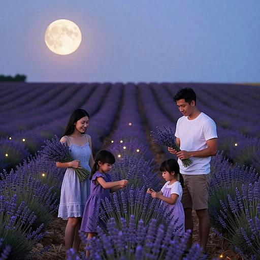 Lavender Fields at Dusk with Family