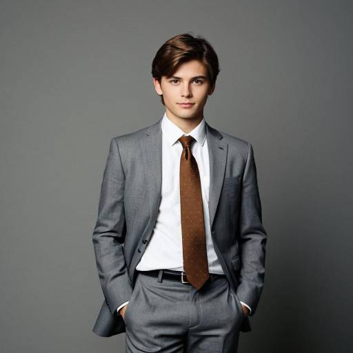 Young Man in Gray Suit with Brown Tie
