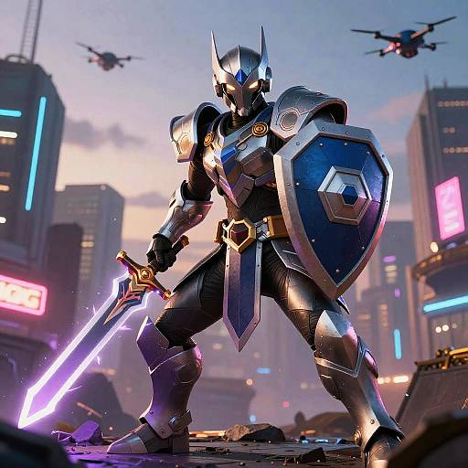 Hexagon Warrior in Dystopian City