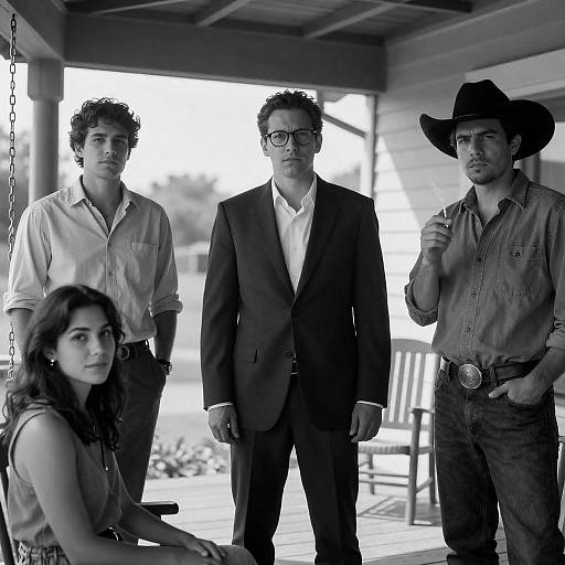 Vintage Porch Scene with Four People