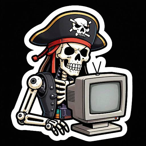 Cybernetic Pirate Skeleton Sticker Art