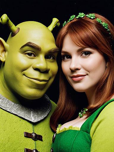 Couple in Shrek and Fiona Costumes Close-up