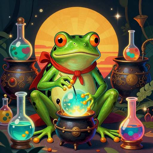 Retro Surrealist Frog Alchemist Scene