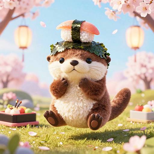 Kawaii Sushi Otter in Pastel Bento Garden