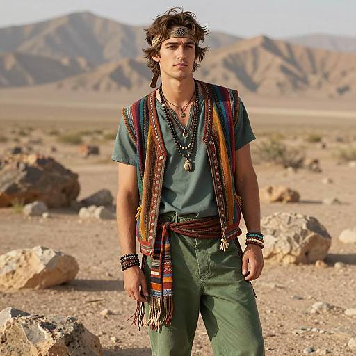 Boho Chic Male Portrait in Desert