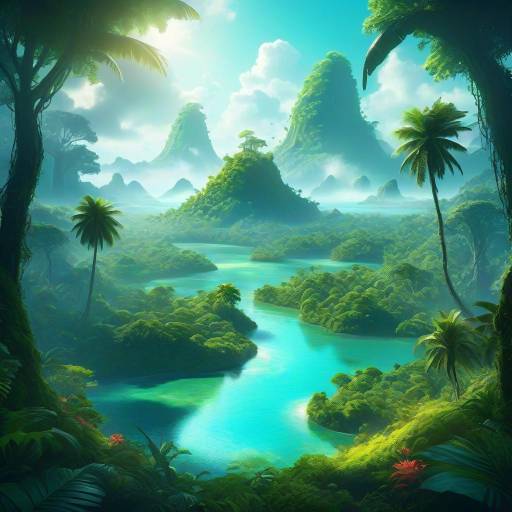 Dreamy Forest Clearing with Tropical Islands