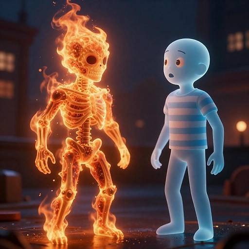 Fire vs Ghost: Urban Dusk Standoff