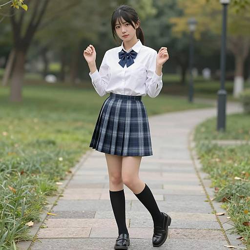 Asian Woman in Stylish Park Attire