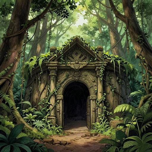 Hand-Drawn Jungle Dungeon Entrance