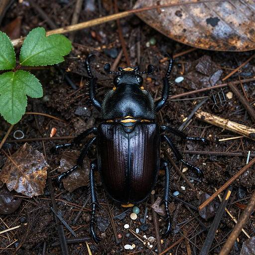Goliath Beetle Emerging from Forest Floor