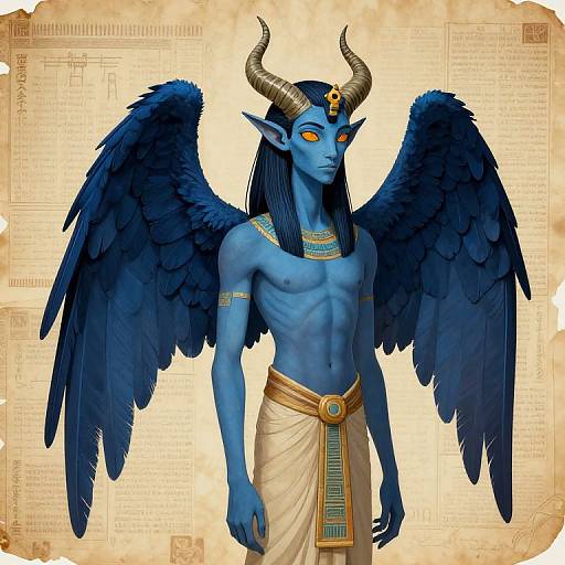Ancient Egypt Inspired Tiefling with Dark Blue Wings